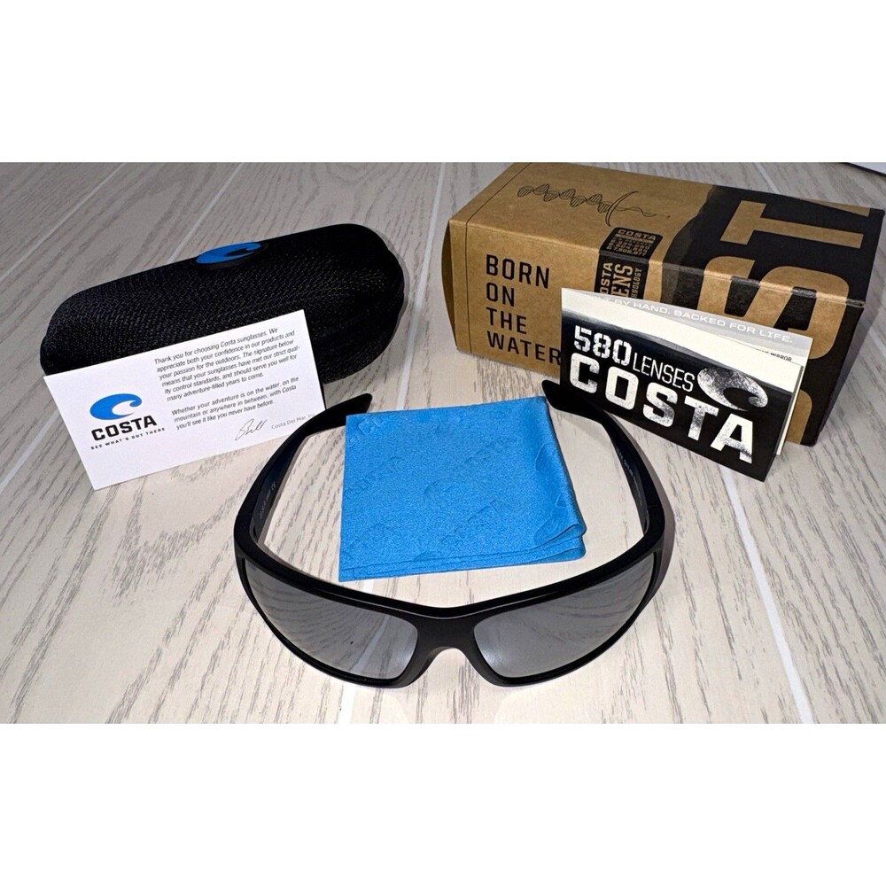 Costa Reefton RFT.04 Polarized Wrap Sunglasses Black Frame Silver Mirror Lens